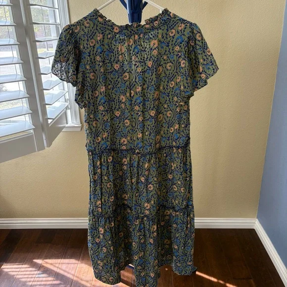 Anthropologie Penrose Tiered Tunic Dress Women Size M Floral Green Beach Boho - Picture 3 of 12